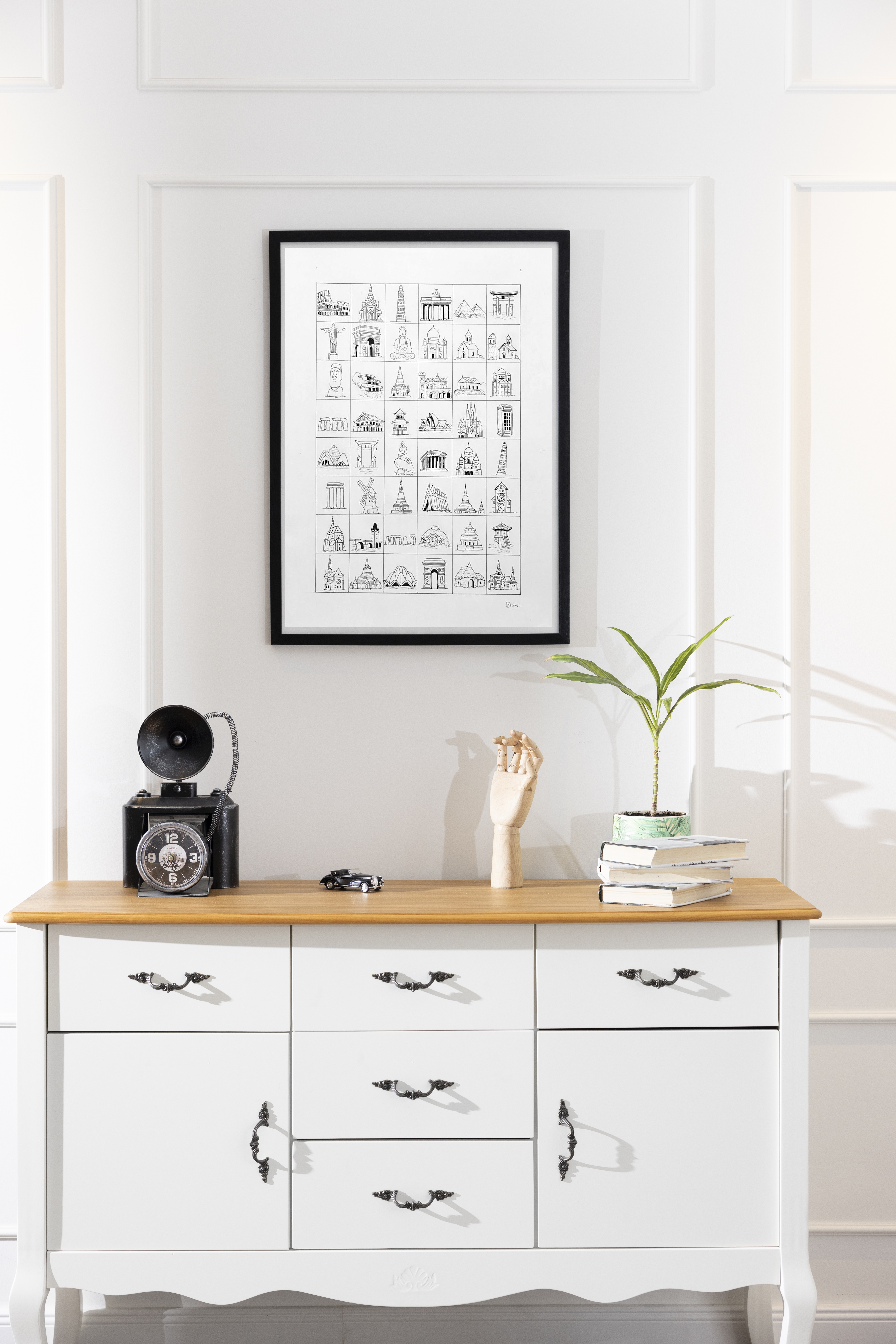 Black and white drawing. The world on one page.